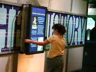 The Interactive Digital Wall was another project looking at how reading with our whole bodies involved could be revived.  An update on the timelines and documentation walls that so often populate museums and trade shows, it consists of a large flat-screen display that slides along a long track.  As the large LED screen changes position, so does the content it depicts...the display becomes a magic lens into the material.  These have also been built into countertops and along curved walls.  There is another version where the display moves both left-right and up-down, allowing even further investigation.  Our technology has spawned a fair number of imitators over the years, including units built by folks who did the initial fabrication work-for-hire on the original design we did at Xerox PARC (not that IP theft from PARC is anything new).